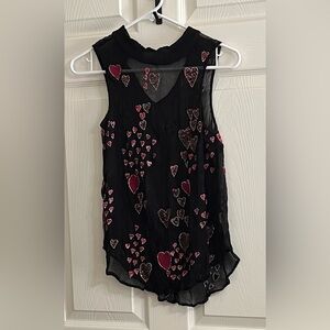 Free People Black Pink Embroidered Tank Size S Valentine's Perfection!
